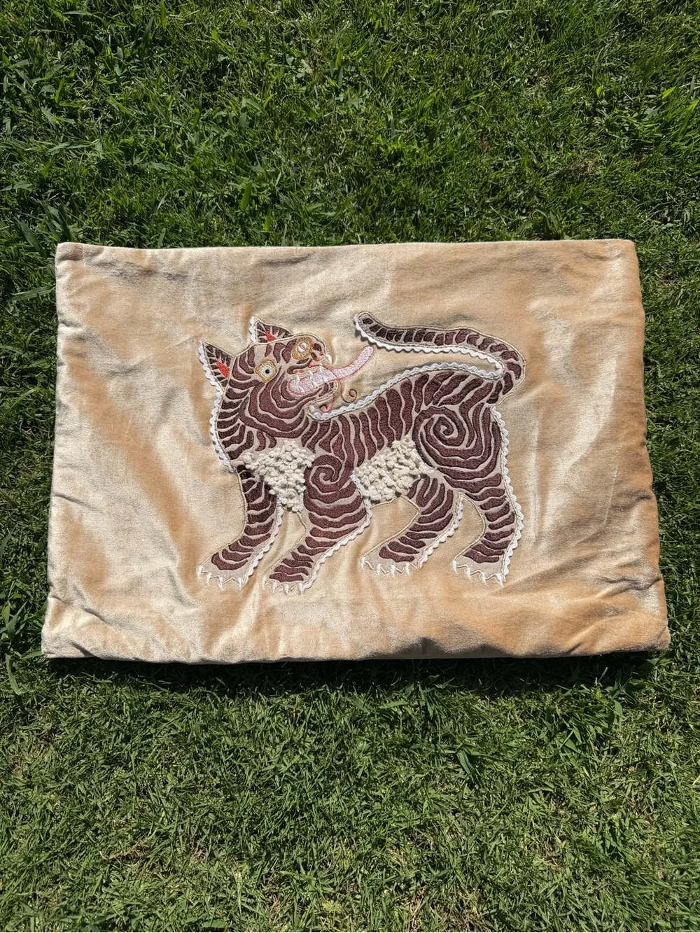 Tibetan Tiger Velvet Chinoiserie Decorative Pillow Cover Eclectic Decor 14x20